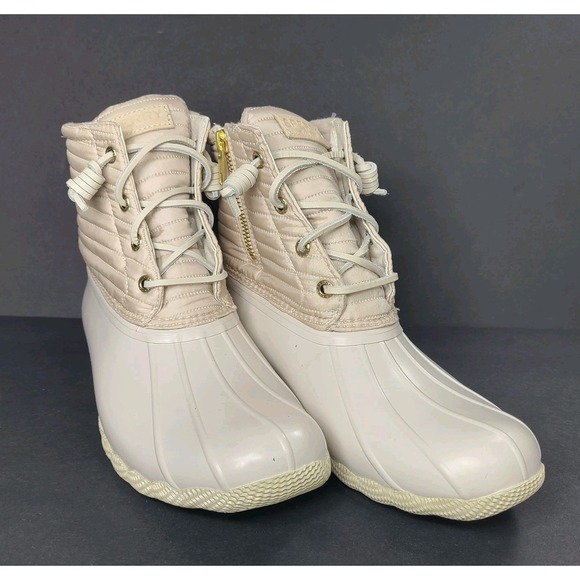 Sperry Women's Duck Boots – Size 8 – Waterproof Quilted Lace-Up Rain Ivory - Picture 1 of 7